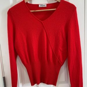 Asian Red Sexy Cashmere Bling V neck Stretch Sweater